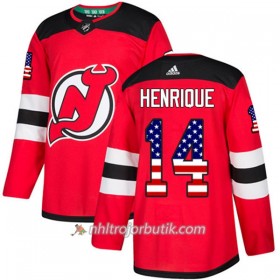 Män Ishockey New Jersey Devils Tröja Adam Henrique 14 Adidas 2017-2018 Röd USA Flag Fashion Authentic